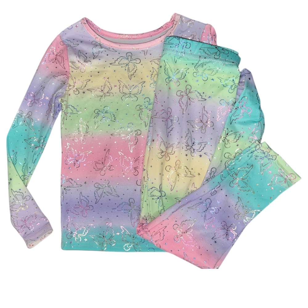 New w/ Tags Size 3/4T Girls' Pastel Butterfly Pajama Set - Pink, Green, Blue